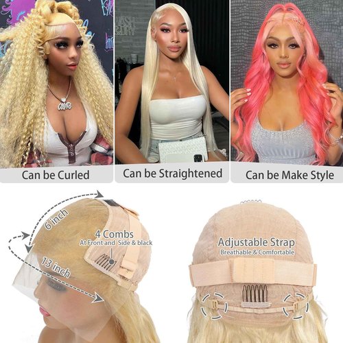 Ruaswey 26 Inch 613 13x6 Lace Front Wig Human Hair 200 Density Blonde Wig Human Hair Blonde Body Wave Lace Front Wigs Human Hair 613 HD Lace Frontal Wigs Human Hair Pre Plucked 613 Human Hair Wig