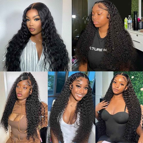 Deep Wave Lace Front Wigs Human Hair 13x4 HD Lace Front Wigs Human Hair Pre Plucked Brazilian Curly HumanHair Wig 200 Density Glueless Frontal Wigs For Women(14inch)