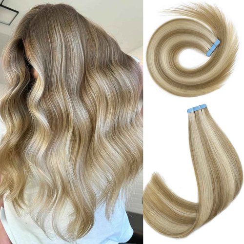 LADY MIRANDA 16 Inch Tape in Human Hair Extensions - 40g/20pcs Blonde Soft Invisible Real Hair (9A/60)