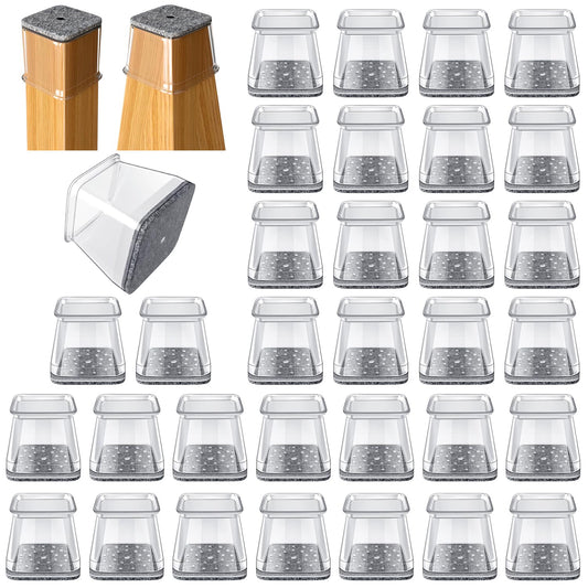 32 Pcs Square Chair Leg Protectors for Hardwood Floors,Felt Furniture Floor Protectors with Silicone Caps, Large Size (Fits Chair Legs with Side Length: 1-1/16'' to 1-5/8''")