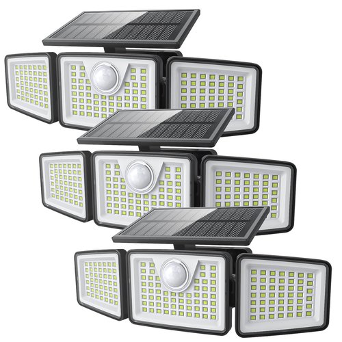 daphino 2500LM Solar Lights Outdoor with Motion Sensor,3 Head 270° Wide Angle Street Area Lights,IP65 Waterproof Security Lighting with 3 Modes(Non-Remote,3 Pcs)