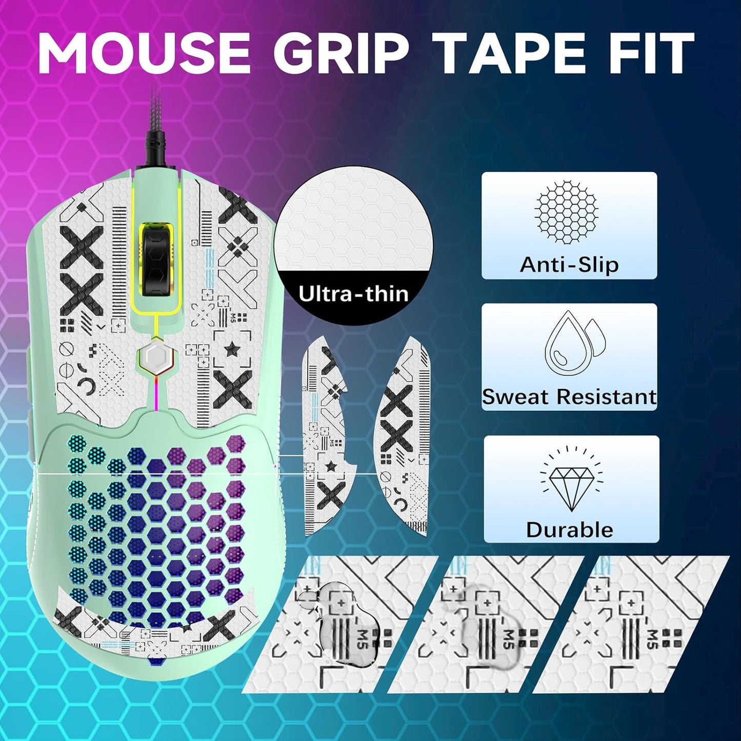 ZIYOU LANG M5 RGB Lightweight Wired Gaming Mouse with 12000 DPI 6 Programmed Buttons,65G Honeycomb Shell,Ultralight Ultraweave Cable,Pixart 3325 Optical Sensor Gamer Mice for Laptop PC Mac(White)