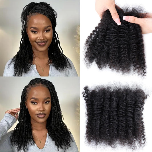 14 inches Afro Kinkys Bulk Human Hair for Dreadlocks Extensions Repair Locs, Twist Braiding Afro Kinky Human Hair for Locs 1 Pack 30 Gram Natural Black Color（14 Inch，Pack/4)