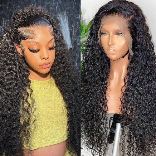 Siliduo Water Wave Lace Front Wigs Human Hair HD Transparent 13X6 Pre Plucked Hairline with Baby Hair 200% Density 100% Virgin Remy Swiss Lace Bleached Knots for Black Women 20 Inch