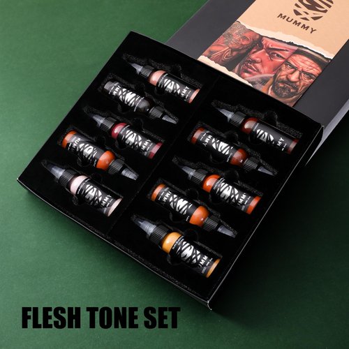Mummy 10pcs Flesh Tone Tattoo Ink Set, 1 oz (30ml) Tattoo Pigment Kit for Professinoal Tattoo Artists