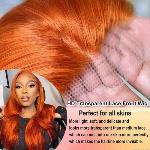 Fiumer Ginger Wig Human Hair 13x4 Straight Ginger Orange Lace Front Wigs Human Hair HD Transparent Lace Frontal 350 Colored Wig Pre Plucked 180% Density 28inch