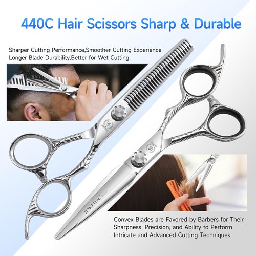 Fenice Peak 6'' Hair Cutting Scissors Set 440C Stainless Steel Barber Shears Kit with Cutting & Thinning Scissors