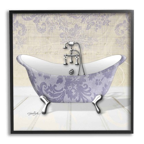 Stupell Industries Purple Damask Claw Foot Tub Bathroom, Design by Diane Stimson Black Framed Wall Art, 24 x 24