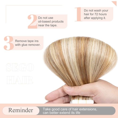 SEGO Tape in Hair Extensions Human Hair 18 Inch 100g 40pcs Balayage Straight 100% Remy Rooted Seamless Skin Weft Invisible Double Sided Tape Hair for Women-#P12/613 Golden Brown&Bleach Blonde