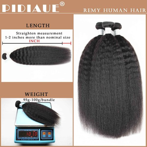 PIDIAUE Kinky Straight Bundles Human Hair Remy Yaki Straight Bundles Weave 14 14 14 inch Real Unprocessed Brazilian Virgin Hair Extensions Natural Color 12A