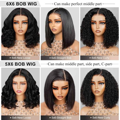 Arabella Hair 5x6 Bob Wig Human Hair Ready to Go Glueless Wigs Human hair 12A Straight Glueless Bob Wig Pre Cut Lace Pre Plucked Bleached Tiny Knots 12inch