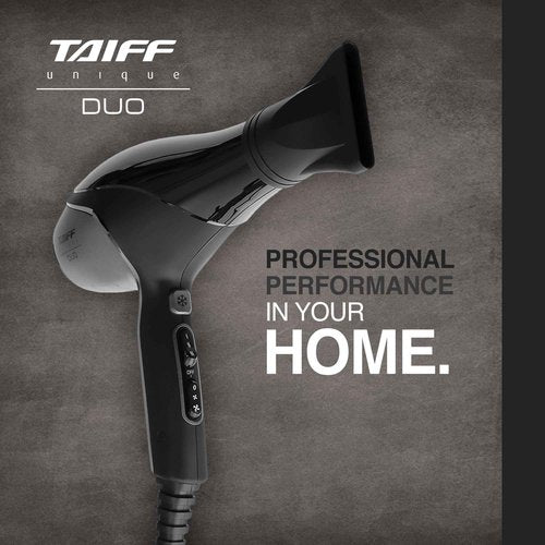 Taiff Unique Duo Professional Hair Dryer – 127V | 1875W Power | AC Motor | Tourmaline + Ionic & Ceramic Technology | Titanium Elements | 2 Concentrator Nozzles (Gray)