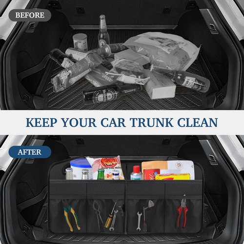 Femuar Car Trunk Organizer with Large Capacity Waterproof Car Accessories for Women & Men, Collapsible Trunk Organizer for Suv/Jeep/Sedan (Black, Standard)