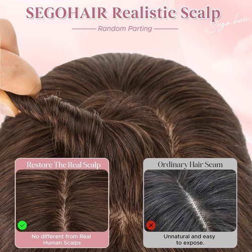 SEGOHAIR Real Human Hair Toppers for Women 3.54"*4.72" Silky Base 150% Density With Bangs Adjustable Parting Clip-In Topper Hairpieces for Women with Thinning Hair 10 Inches Dark Brown