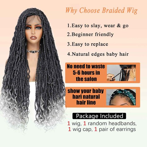 ROSEBONY 36" Full Lace Goddess Faux Locs Wig for Black Women Premium Hand-Braided Japanese Synthetic Fiber Wigs with Baby Hair Glueless Design Goddess Inspired Style Wigs with Curly Ends