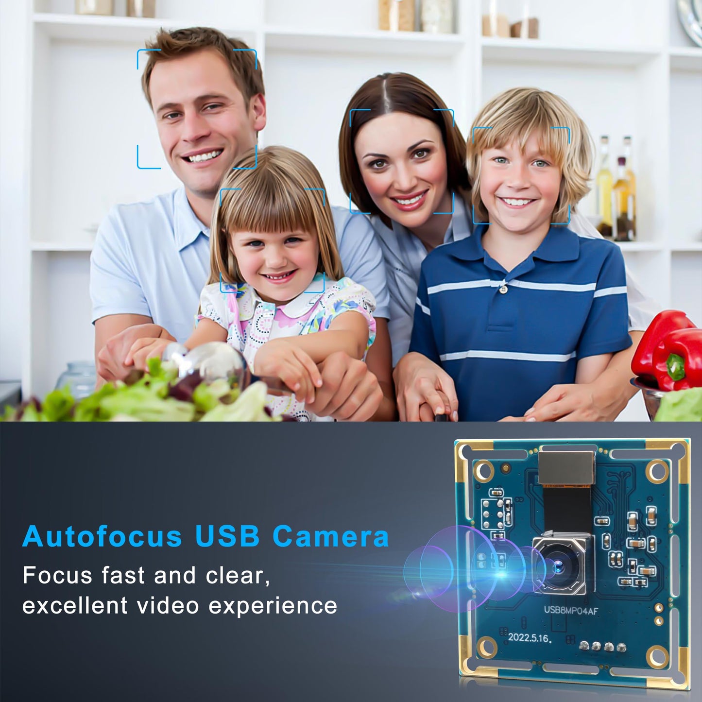 ALPCAM 8MP Autofocus USB Camera Module for Computer, IMX179 Mini UVC USB2.0 Webcam No Distortion Lightburn Camera for 3D Printer, 2448P Embedded Webcam for Windows, Linux, Android and Mac OS