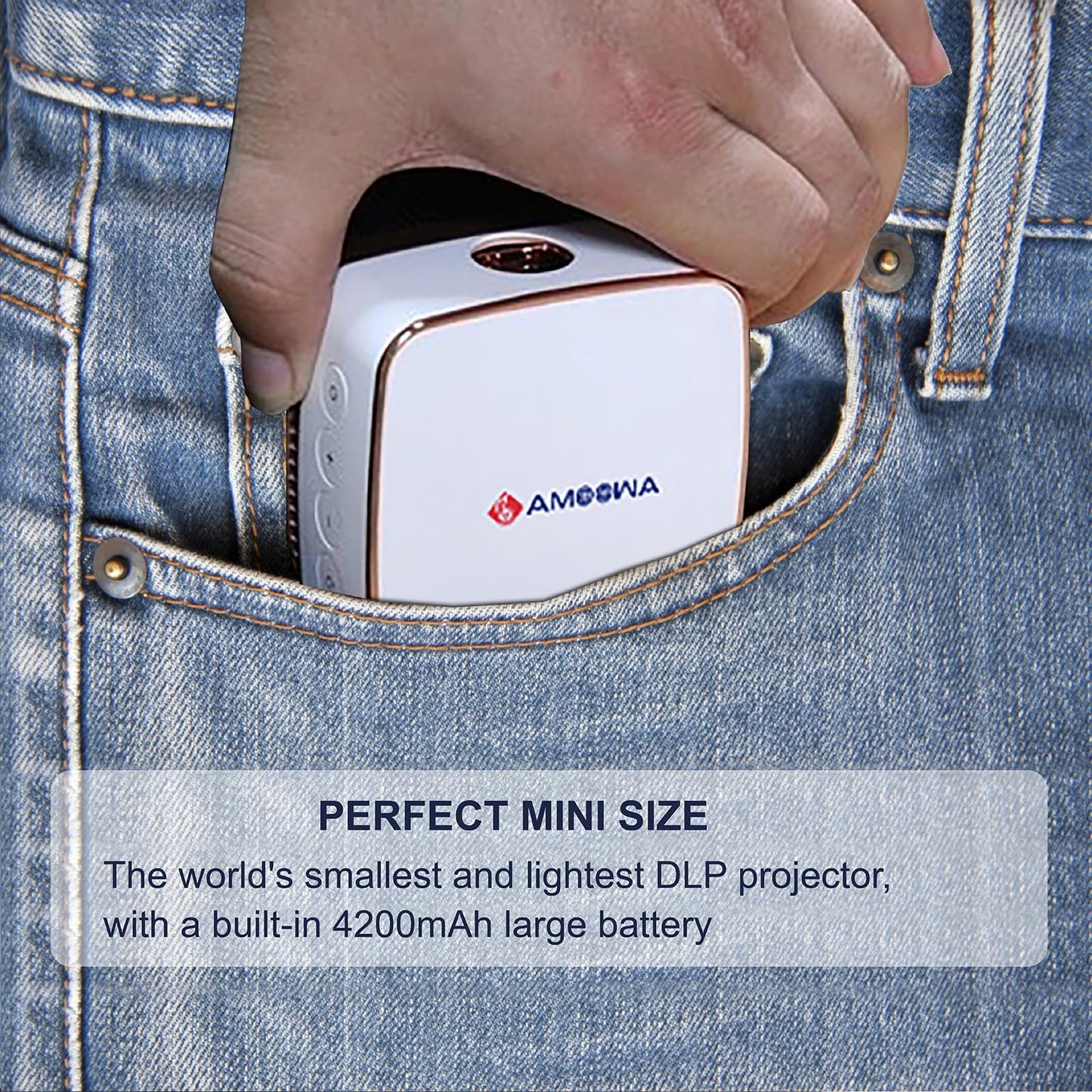 AMOOWA Mini Projector with WiFi Bluetooth: Smart Portable,Built in Rechargeable Battery,1080P HD Support,DLP,4Hour Playtime,Connects to iPhone and Android TV Without HDMI interface RAM/ROM: 1GB+8G