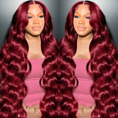METDIO 99J Burgundy wig human hair 13x4 body wave lace front wigs human hair 180 Density Pre Plucked Glueless Wine red colored lace front wig for Women 30inch