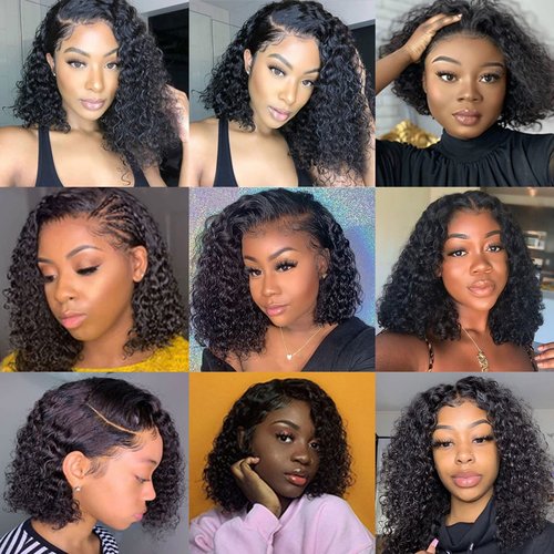 Sol Soal 12 inch Water Wave Human Hair Deep Curly Short Bob Lace Front Wigs 13x4 Transparent Lace Frontal Wigs for Black Women Glueless Wet and Wavy Lace Front Wigs Human Hair