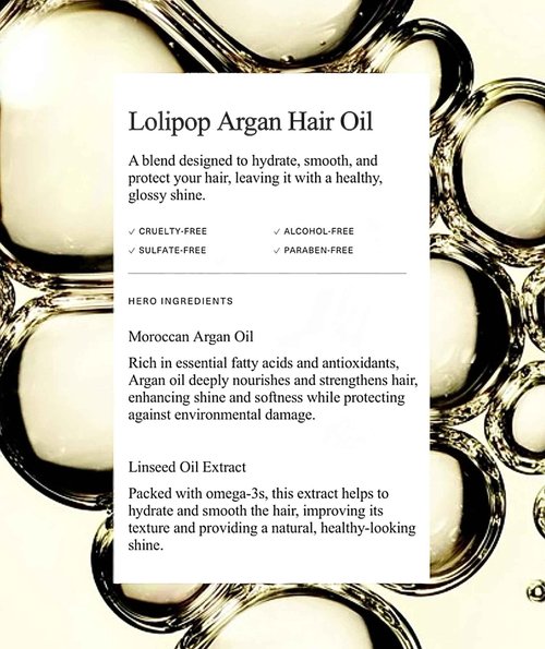 Fivessi Lolipop Revitalizing Argan Hair Oil Serum: Hydrating Formula to Smooth Frizz and Boost Shine, Infused with Argan Oil and Linseed Extract - Suitable For All Hair Types 50ml