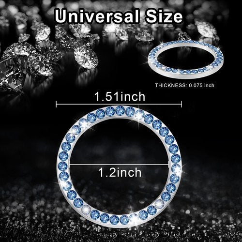 LivTee 2 PCS Crystal Rhinestone Car Engine Start Stop Decoration Ring, Bling Car Interior Accessories for Women, Push to Start Button Cover Sticker, Automotive Decals, Blue