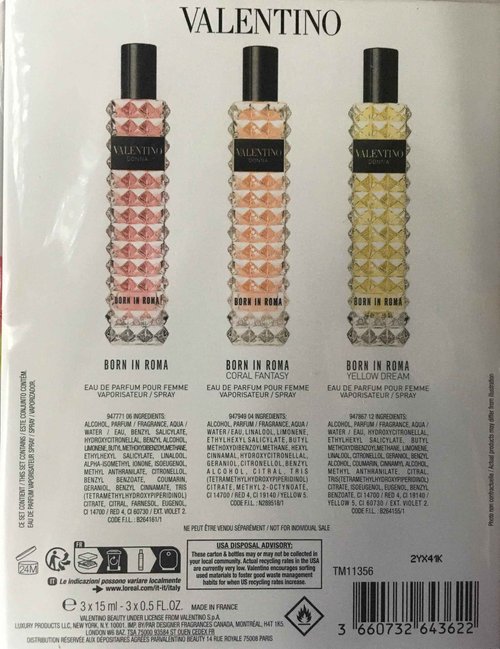 Valentino Donna Born in Roma Travel Spray Perfume 3PC Gift Set Born In Roma Eau De Parfum 0.5 Oz + Born In Roma Coral Fantasy EDP 0.5 Oz + Born In Roma Yellow Dream EDP 0.5 Oz