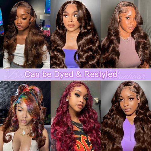 22 Inch Chocolate Brown Lace Front Wig Human Hair 13x6 Body Wave 180 Density HD Pre Plucked with Baby Hair Colored Frontal Wigs for Women