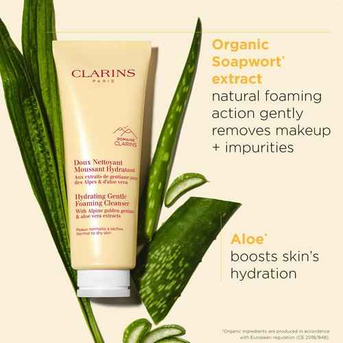 Clarins NEW Hydrating Gentle Foaming Face Cleanser | Cleanses, Soothes, and Softens | Contains Aloe Vera to Boost Hydration | Soap-Free | SLS-Free| Normal To Dry Skin Types | 4.2 Ounces (Pack of 2)