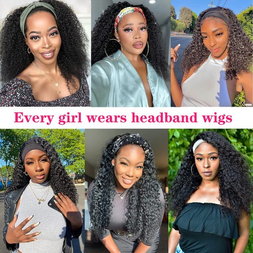 SUPERNOVA Headband Wig Human Hair Curly Headband Wigs For Women 180% Density Kinky Curly Headband Wig Human Hair Brazilian Glueless None Lace Front Wigs Hair（18inches）