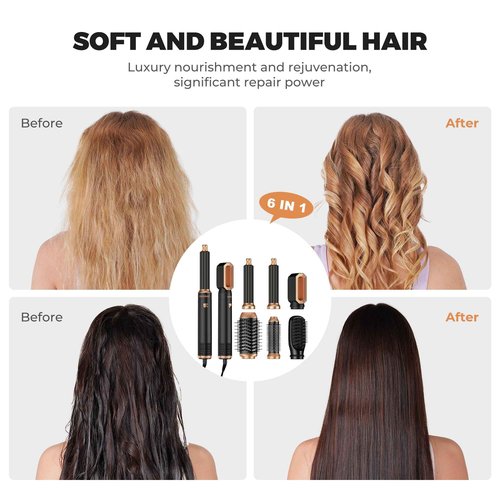 Hair Dryer Brush,6 in 1 Professional Hot Air Styler,Powerful Air Curling Wrap Styler,Negative Ionic Hair Dryer Fast Drying, Multi Hair Stylerfor Curling Volumizing Straightening Styling