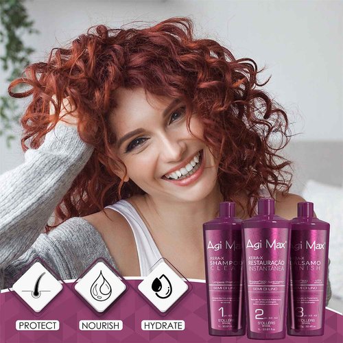Agi Max Brazilian Keratin Hair Treatment Kit 1000ml - 3 Steps - The Best Straightening!