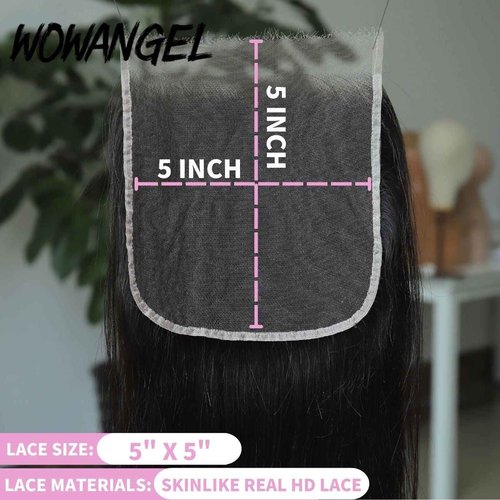 WOWANGEL 0.1mm Ultra-thin SKINLIKE Real HD Lace, 5x5 Body Wave Human Hair Closure Pre Plucked Invisible Swiss HD Lace Natural Hairline 12 Inch