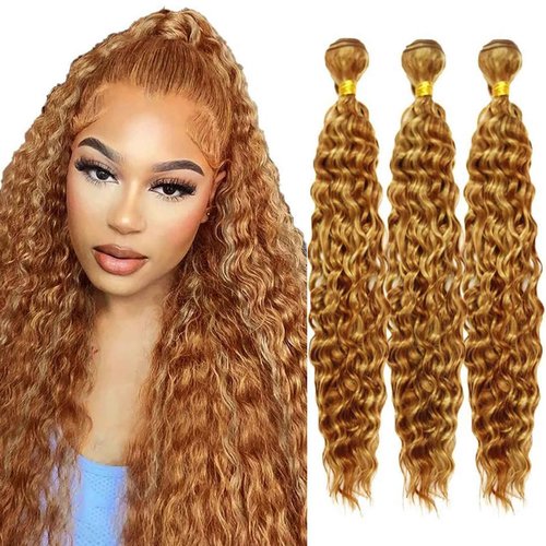 Fabimiya Human Hair Bundles 26 28 30 Inch Light Brown P27/30 Deep Wave Bundles Human Hair 100% Unprocessed Soft Sewn In Hair with Double Weft for Black Women