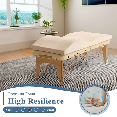 Curvy Massage Bed Topper - High Density Foam Lash Bed Topper with Soft Touch Short Plush and Ergonomic Design, Non-Slip Esthetician Massage Table Mattress Pad for Beauty Salon, 70x23 Inch, Beige