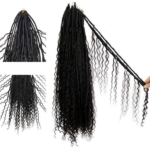 Boho Locs Crochet Braids Pre Looped With Human Hair Extensions Curly Ends Deep Wave Goddess Soft Locs Box Knotless Braids Hair Synthetic Dreadlocks Braiding for Women CHARMING YOU 26 Inch 24Strands