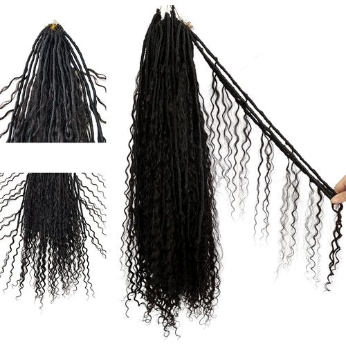 Boho Locs Crochet Braids Pre Looped With Human Hair Extensions Curly Ends Deep Wave Goddess Soft Locs Box Knotless Braids Hair Synthetic Dreadlocks Braiding for Women CHARMING YOU 18 Inch 24Strands