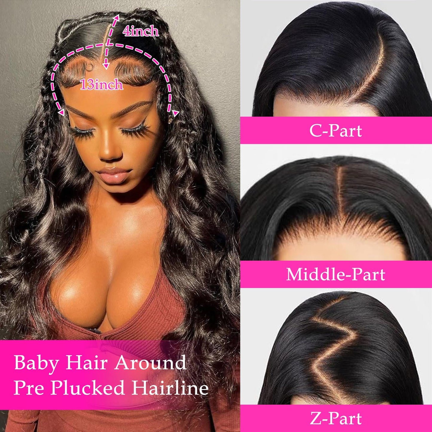 Oftsod 13x4 Lace Front Wigs Human Hair Pre Plucked 26 Inch Body Wave HD Lace Front Wigs Human Hair Natural Color 180% Density Glueless Wig 100% Virgin Human Hair with Baby Hair for Women