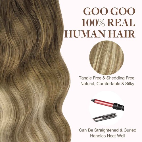 GOO GOO Tape in Hair Extensions Human Hair, 3/8/613 Walnut Brown to Ash Brown and Bleach Blonde, 20inch 50g 20pcs, Skin Weft Seamless Invisible, Silky Straight with Thick Ends, Remy Human Hair