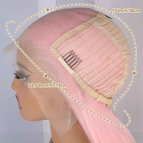 TaBeWay 13x6 Pink Synthetic Lace Front Wigs Long Straight Hair Pastel Pink Lace Front Wigs for Fashion Women Heat Resistant Soft Hair Natural Hairline