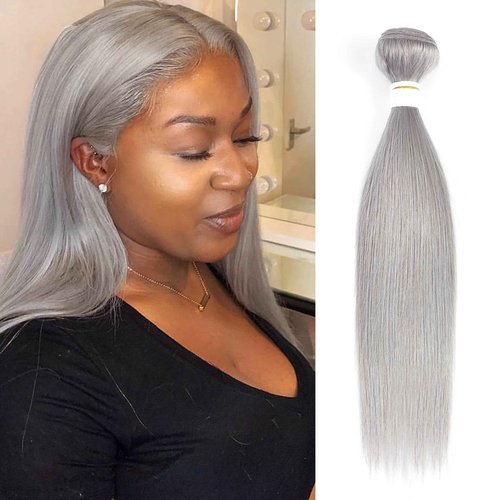Brazilian Straight Grey Hair Bundle 18inch 100% Silver Human Hair Weave Bundles Sew In Remy Human Hair Weft Extension For Women