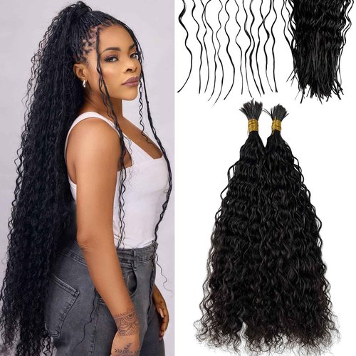 Bulk Pre Divided Human Hair for Crochet Boho Braids Extensions Curly Double Drawn Bulk Human Hair Bundles for Braiding Loose Deep Wave No Weft for Women 20inch 320 roots 100g