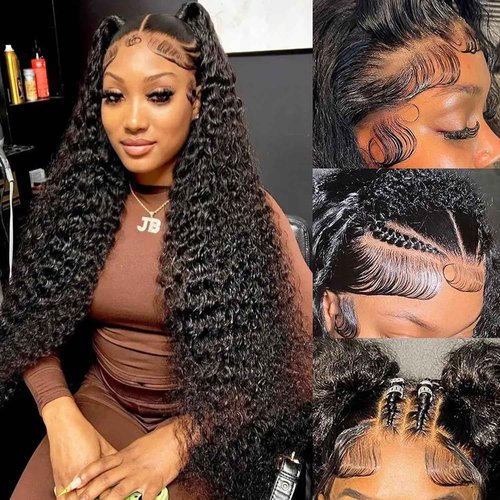MISSJAY Hair 22 Inch Deep Wave Lace Front Wig Human Hair 200% Density 13x6 Lace Front Wig with Baby Hair Pre Plucked Deep Curly Wig 100% Unprocessed Brazilian Virgin Hair Natural Color for Women