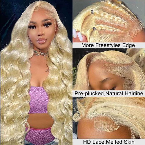 Ruaswey 26 Inch 613 13x6 Lace Front Wig Human Hair 200 Density Blonde Wig Human Hair Blonde Body Wave Lace Front Wigs Human Hair 613 HD Lace Frontal Wigs Human Hair Pre Plucked 613 Human Hair Wig