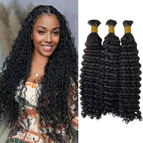 Bulk Hair Double Drawn Human Bundles Spanish Curly Extensions For Boho Knotless Braiding No Weft Water Wave Full End Burmese Bulk Hair Boho Braids for Women 22inch 1Bundle 100g