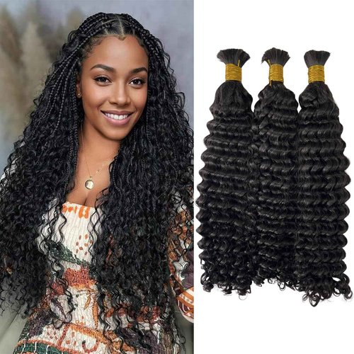 Bulk Hair Double Drawn Human Bundles Spanish Curly Extensions For Boho Knotless Braiding No Weft Water Wave Full End Burmese Bulk Hair Boho Braids for Women 24inch 1Bundle 100g