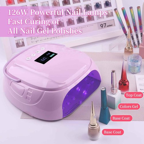 BOMOQING 126W Rechargeable UV LED Nail Lamp, Portable Cordless Nail Dryer with Auto Sensor and 4 Timer Settings, Professional Curing Lamp for Gel Polish and Salon (Purple)