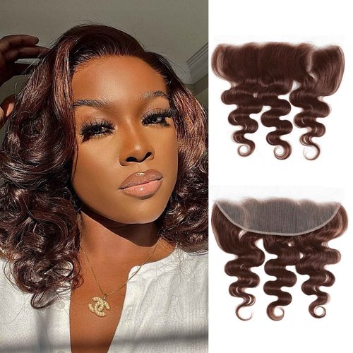 ALHER Color #4 Chocolate Brown Body Wave 13x4 Frontal Closure, 12A Wavy Free Part Melt 13x4 Lace Frontal, 100% Virgin Remy Human Hair Mocha Brown Hair Color Pre Plucked With Baby Hair Frontal 12 Inch