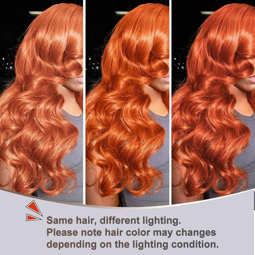 HERMOUS 12A Ginger Bundles With Closure Body Wave Human Hair, Soft And Shed-Free Colored #350 Copper Orange 3 Bundles Human Virgin Hair With 4x4 HD Lace Closure Pre Plucked 10 12 14+10 IN Wavy Weave
