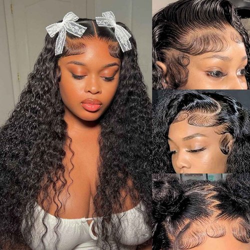 12A 22Inch 13x6 Water Wave Lace Front Wigs Human Hair Pre Plucked HD Transparent Wet and Wavy Lace Front Wigs Human Hair 200 Density Glueless Deep Wave Lace Front Wigs for women