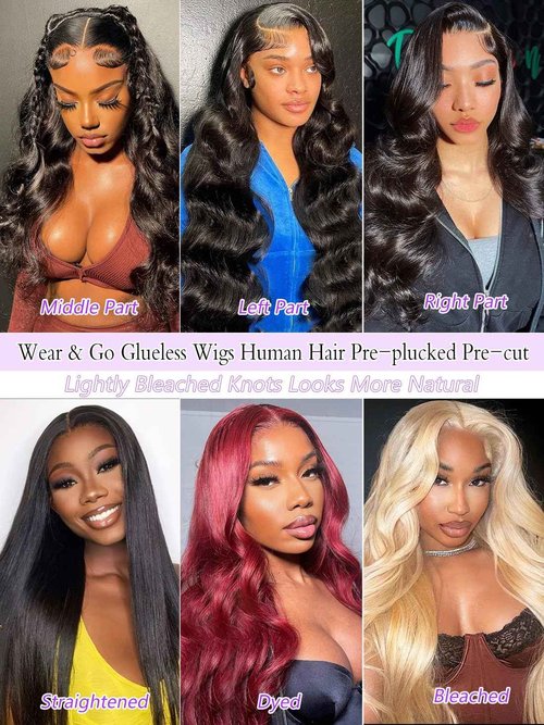 Tahikie Glueless Wigs Human Hair Pre Plucked Pre Cut 220% Density 24 Inch 5x5 HD Lace Closure Wigs Human Hair Body Wave Lace Front Wigs for Beginners Ready to Go Wig Natural Color